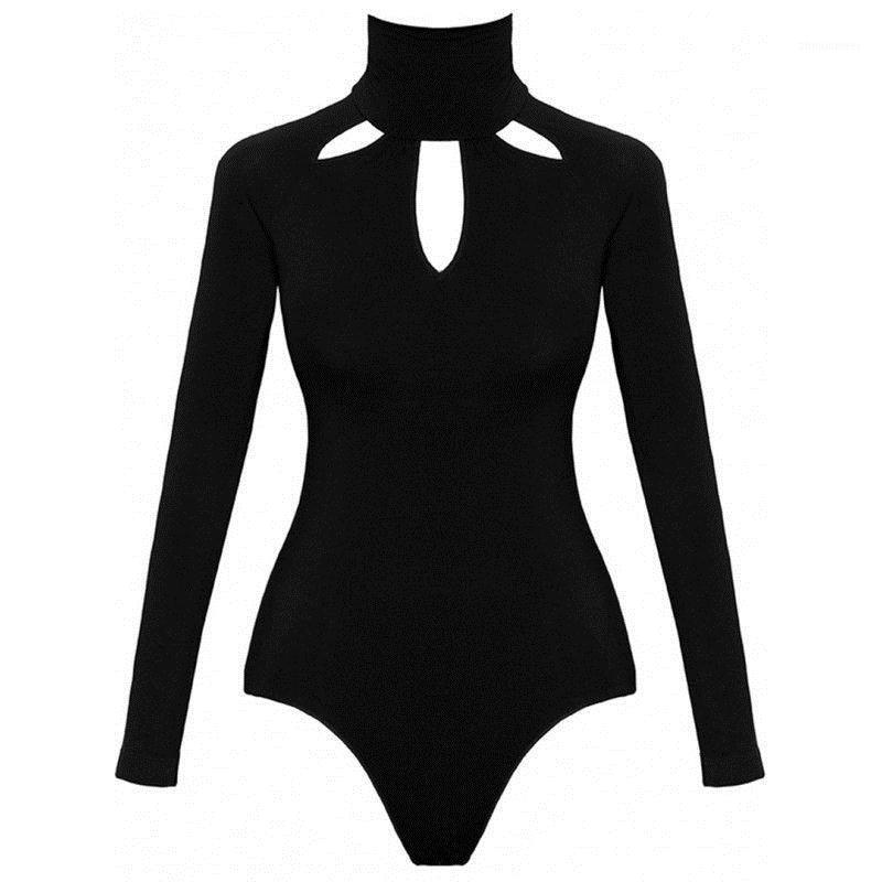 

Women' Jumpsuits & Rompers Sexy Women Skinny Bodysuit Long Sleeve Marled Peep Hole Choker Turtleneck Autumn, As the picture shows