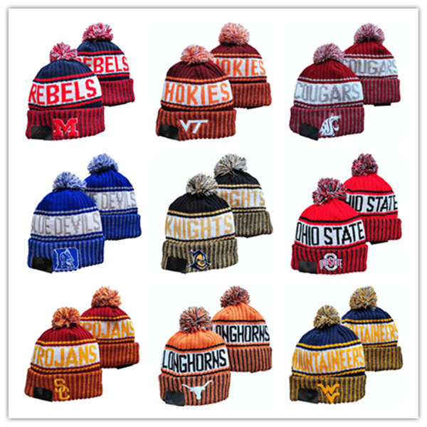 

New College Football Beanies Sport Pom Cuffed Knit Hat Gray Knit Hat Pom Pom Cap Team Knits Mix And Match All Caps