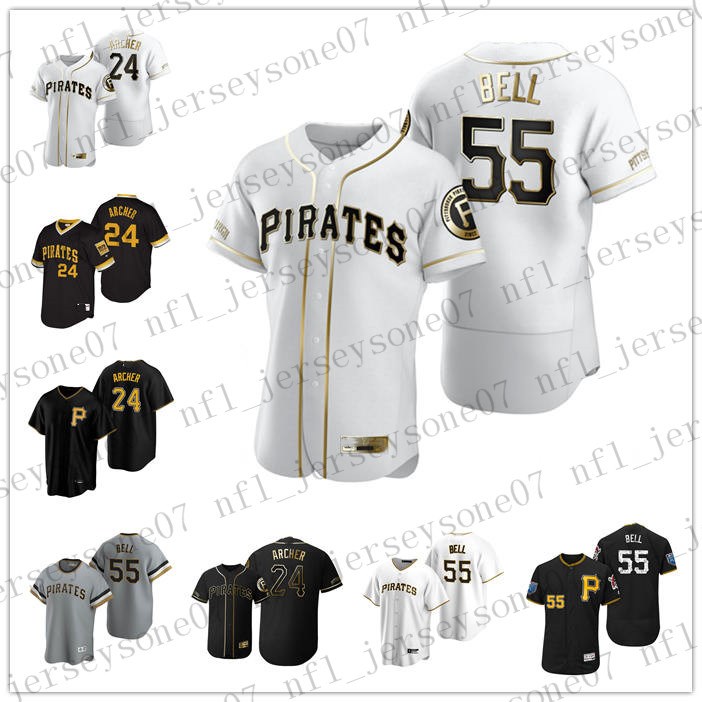 

Custom Pittsburgh men women youth Pirates 24 Chris Archer 55 Josh Bell black white grey Authentic 2020 Home Jersey