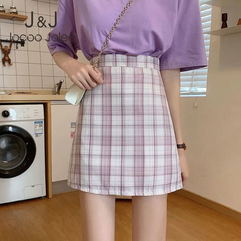 

Jolee Jocoo Women Summer High Waist Plaid Preppy Style Buttocks A-Line Mini Skirt Elegant Young Sweet Casual Party Club 210518, Blue