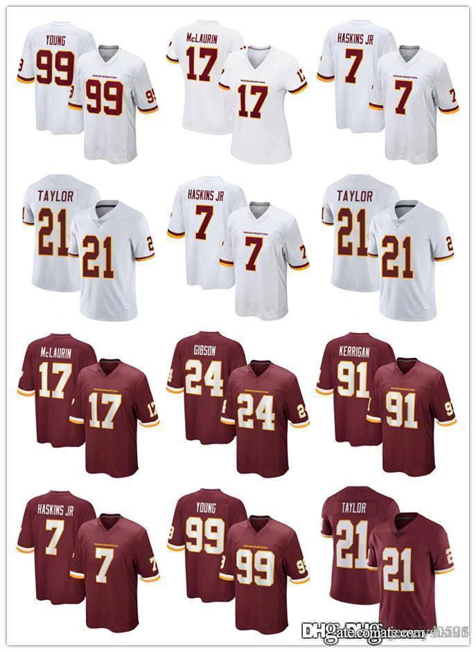 

Mens Washington Football Team 17 Terry McLaurin 99 Chase Young 91 Ryan Kerrigan 21 Sean Taylor 7 Haskins JR Red Football Jerseys, Black;red