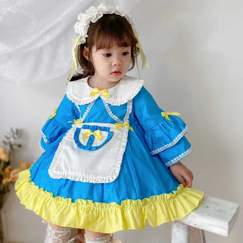 

Baby Girl Long Sleeve Spanish Vintage Ball Gown Toddler Lolita Princess Dress for Baptism Party Infant Bule Vestidos 210615, Sky blue