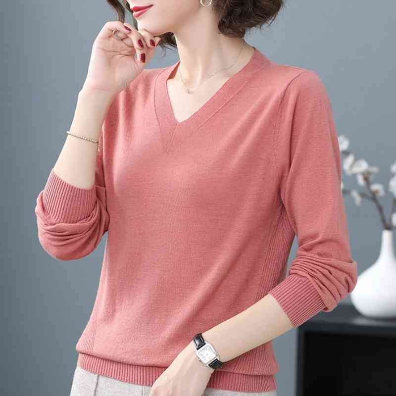 

Blusas Mujer De Moda Long Sleeve Blouse Women V-neck Knitted Blouse Shirt Women Tops Clothes Womens Tops And Blouses C842 210602, Pink