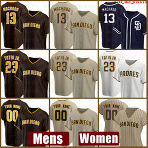 

2021 San New Diego Baseball Jersey Custom Padres 23 Fernando Tatis Jr. Mens 13 Manny Machado Women 19 Tony Gwynn 42 Jackie Robinson, Blue;black