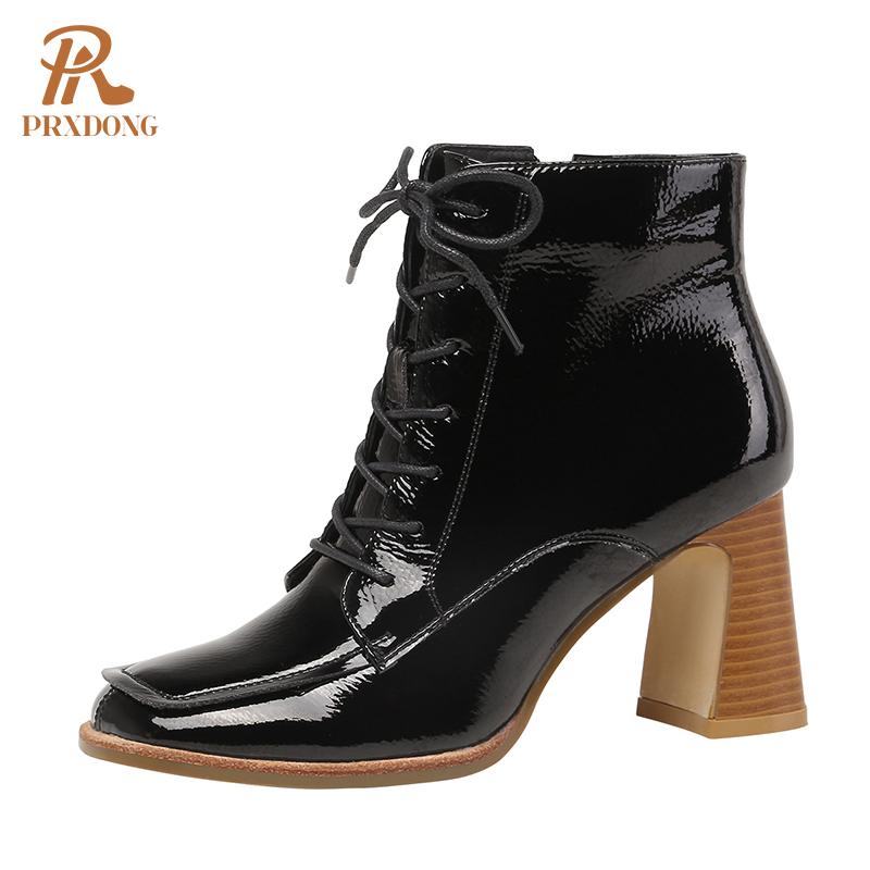 

Boots 2021 Genuine Leather Women Shoes Fashion Square Toe High Heels Autumn Winter Ladies Zipper Dress Ankle 39, Black