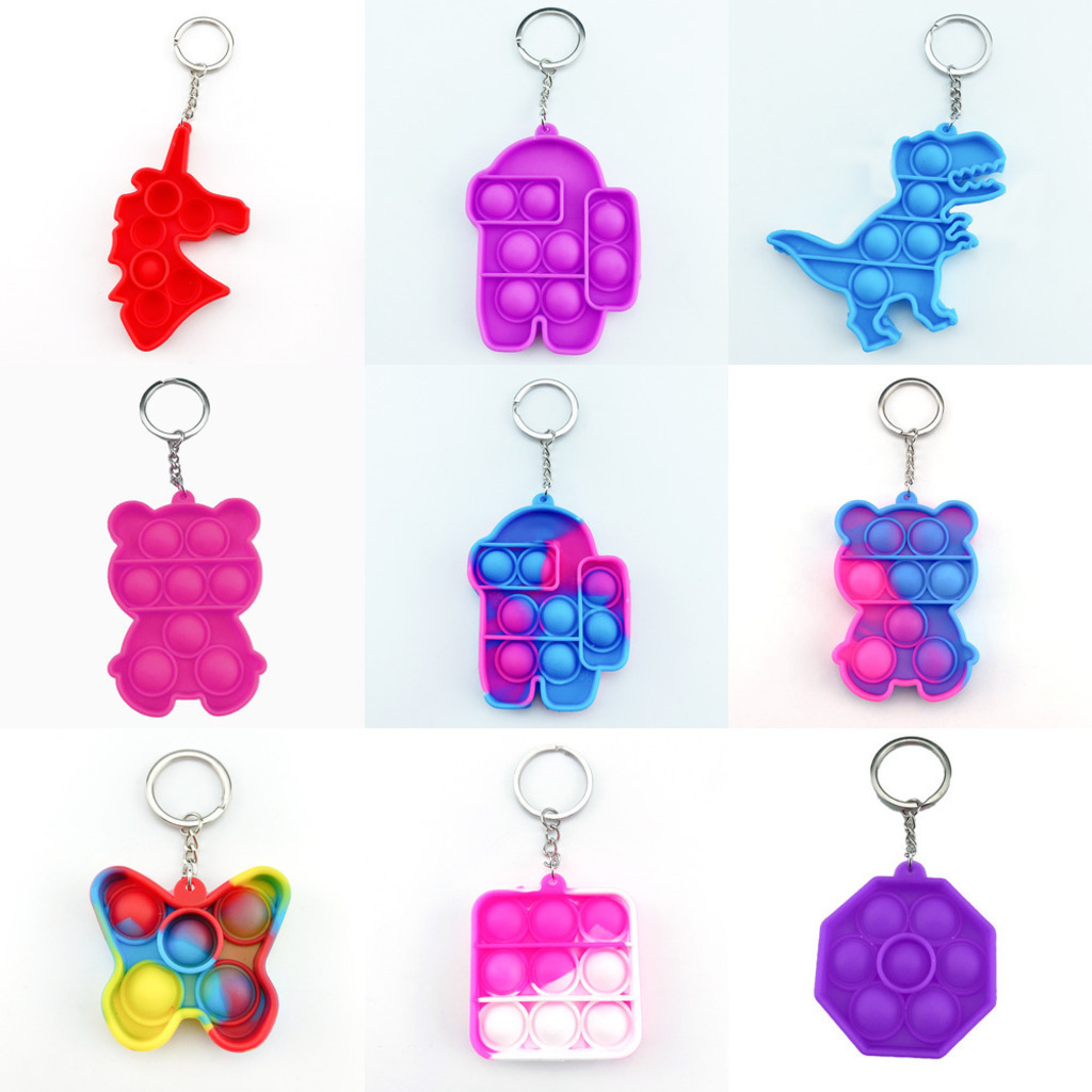 

Push Bubble Sensory Pop popper finger toy Keychain poo its Poppers simple Stress Reliever silicone toys Rainbow Tie-dye G4EER9K