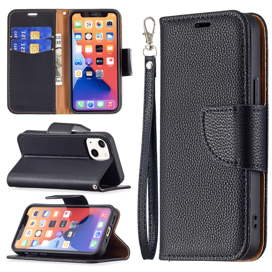 

Lychee skin pattern wallet card slot leather phone case cases for iphone 13 12 11 pro max xr xs 6 7 8 Plus 360 premium full protection cover, Black