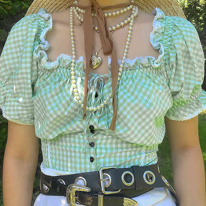 

Lace Plaid Designer Tshirts Women Summer Sexy Slim Strapless Button Short Sleeved Pullover Tshirts Fashion Women Tees, White