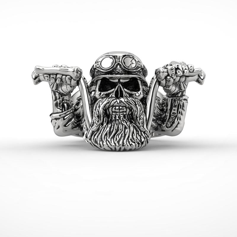 

Men's Stainless Steel Punk Bearded Skull Ring Motorcycle Biker Band Rings