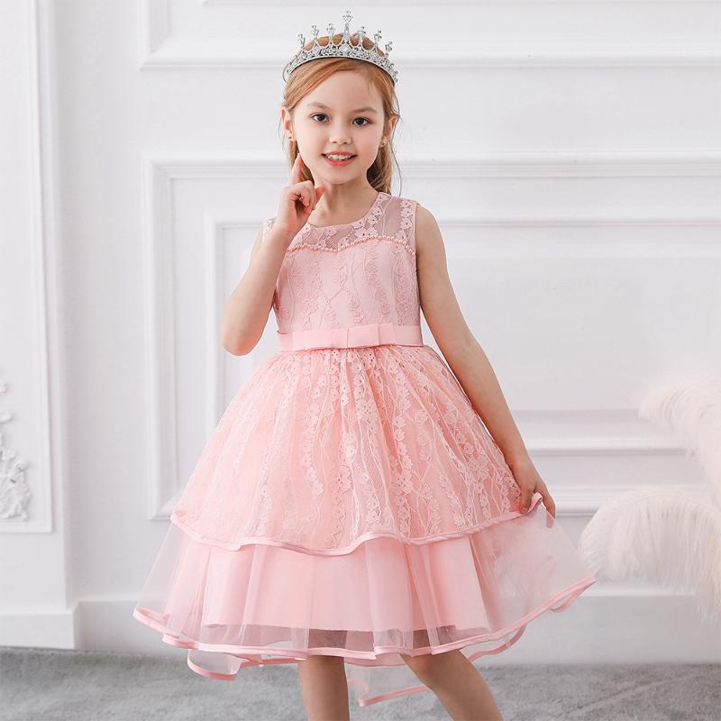 

Girl's Dresses Summer Flower Princess Birthday Party Wedding White Dress Costume Children Beading Embroidery Elegant Clothing, Red;yellow