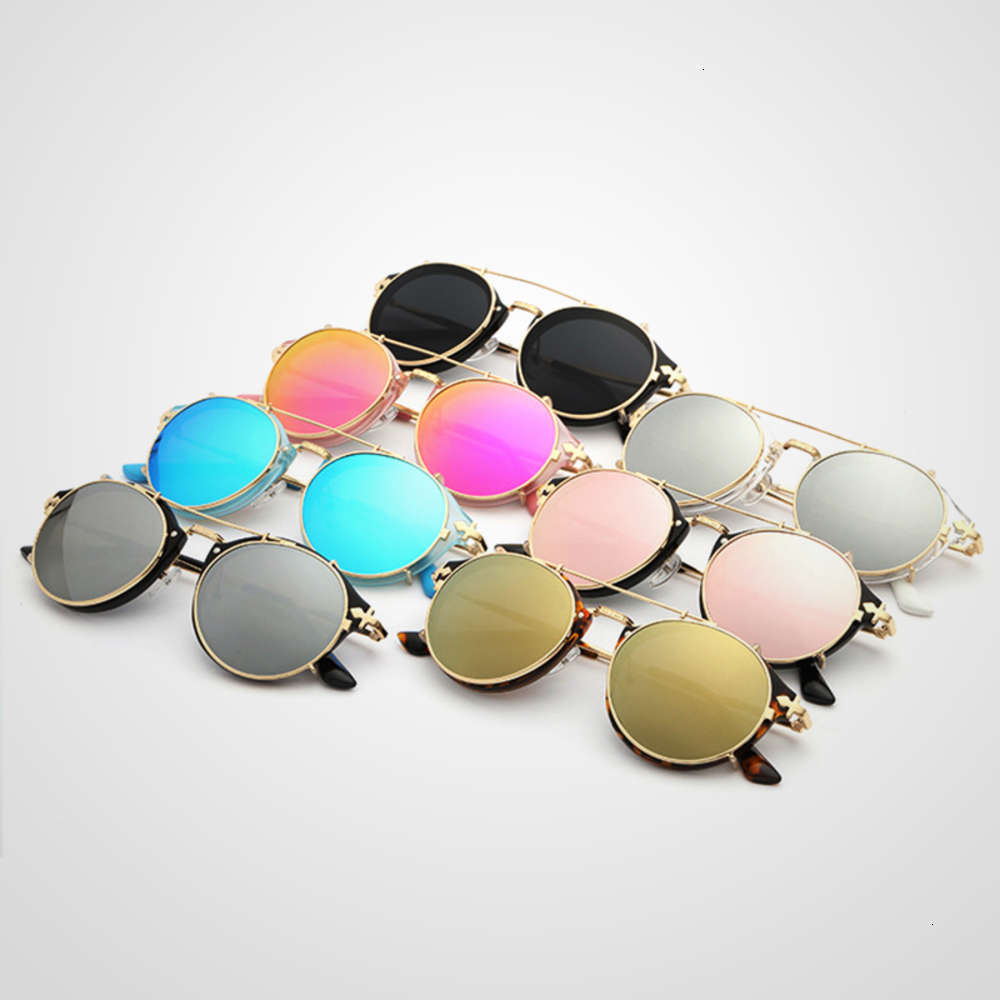 

sunglasses KDEAM Steampunk Clip On Sunglasses Men Round Sun Glasses Women Baroque Carved Legs All-matching Size With Box T191230, Black