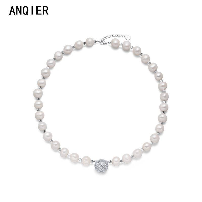 

Chains ANQIER 925 Sterling Silver 2021 Style Fashion Naturl Freshwater Pearl Necklace For Women Party High Quality Jewelry Gifts