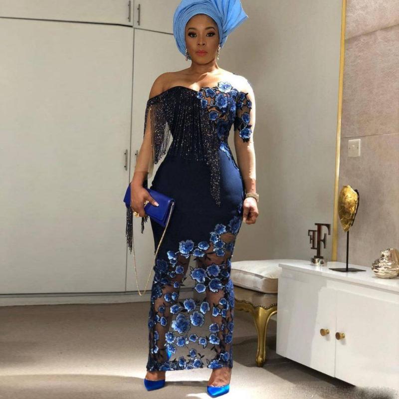 

Casual Dresses Sexy 2021 African Evening Formal Long Sleeves Appliques Off The Shoulder Prom Gowns Sheath Chic Pageant Dress Plus Size, Black