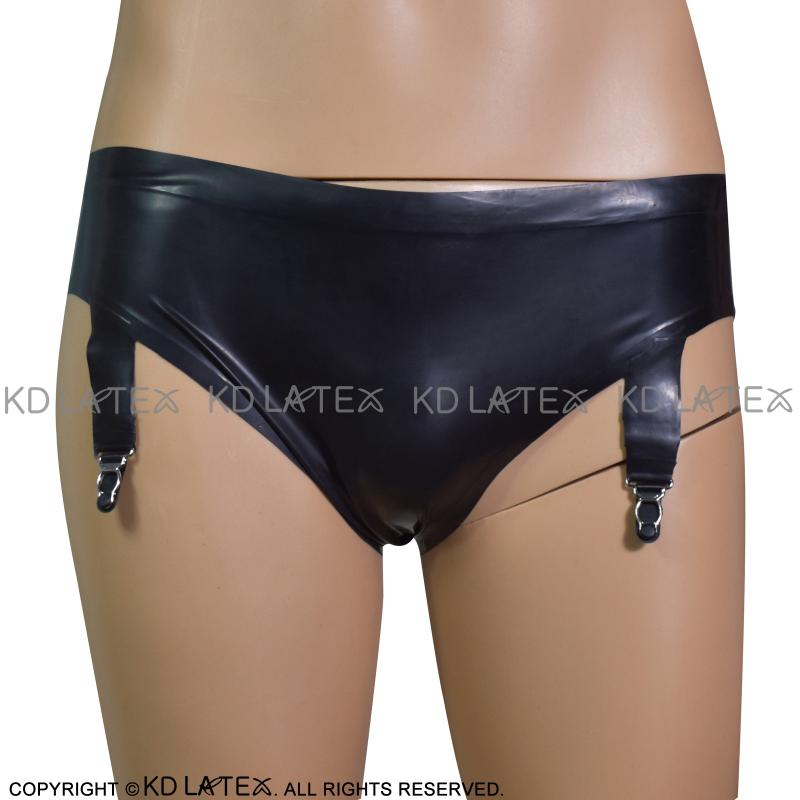 

Black Sexy Low Waist Latex Panties With Garters Rubber Briefs Underpants Underwear DK-0133 Women's