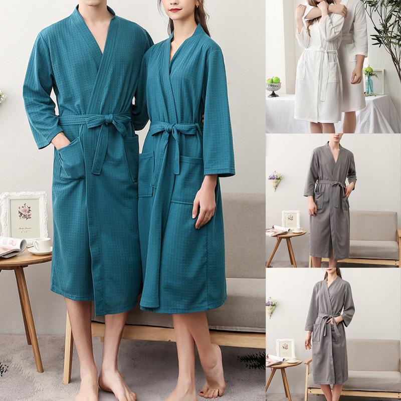 

Men's Sleepwear Women/Men Kimono Bathrobe Spa Robe Nightwear Unisex Nightgown KS-, Blackish green