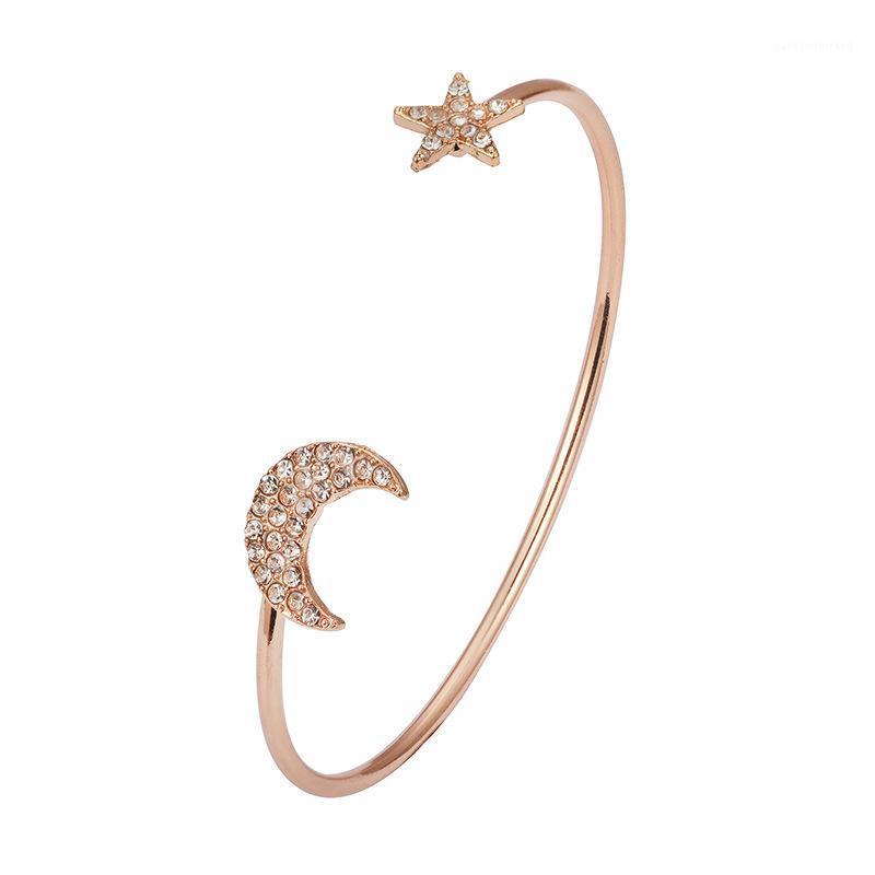 

Cross Border Selling Jewelry Simple Fashion Star Moon Inlaid With Smooth Peach Heart Bracelet Bangle