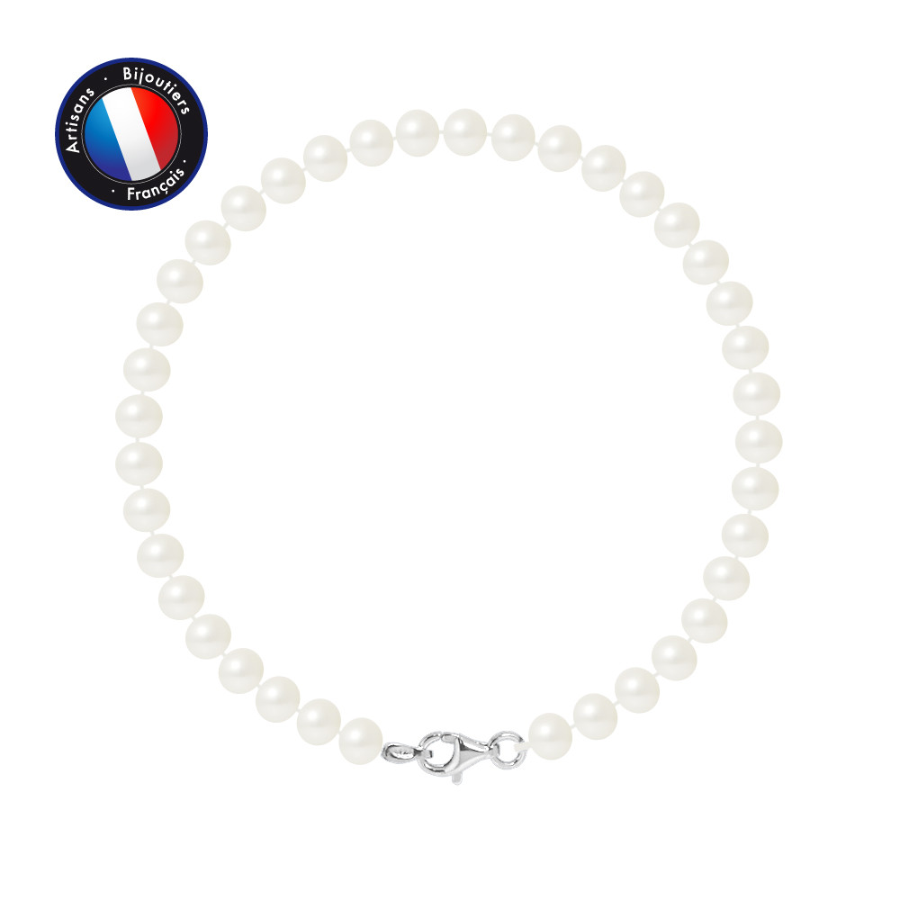 

PERLINEA Semi Round Cultured Freshwater Pearl Bracelet 56 mm White Woman Jewel 925 Sterling Silver, Golden