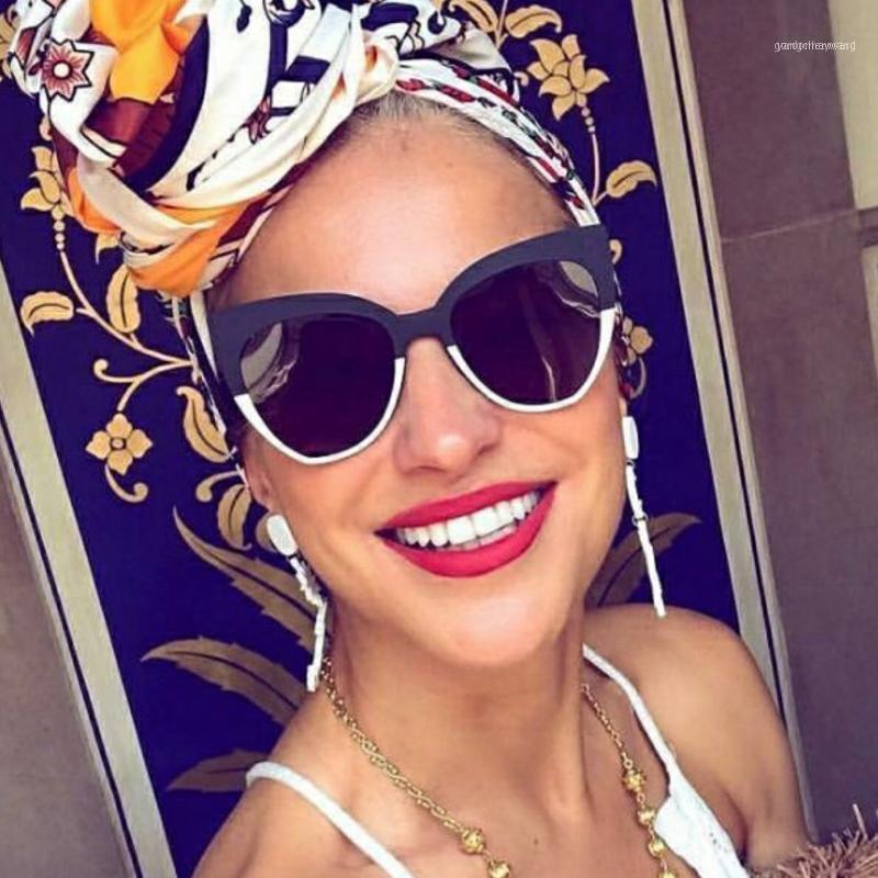 

Sunglasses 2021 Fashion Black White Cat Eye Women Vintage Metal Cateye Frame Sun Glasses Female Big Shades