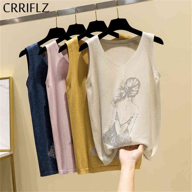 

Fashion Sleeveless fix Motifs Knitted Sweater Women Casual O-neck Character Pattern Vest Top CRRIFLZ 210520, Pink