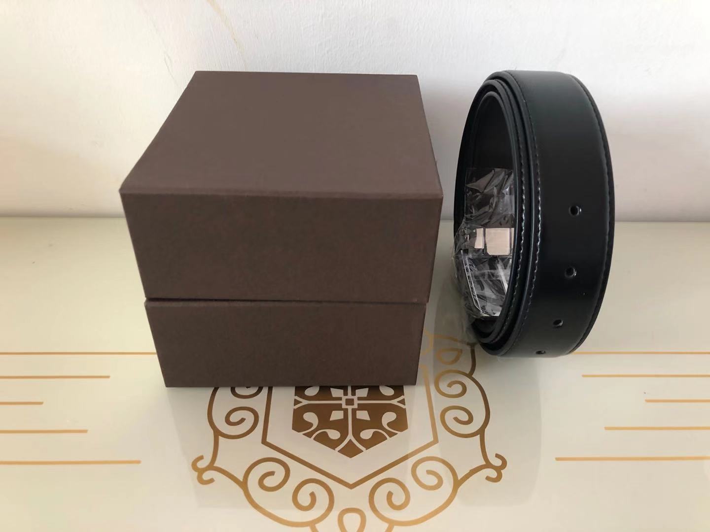 

High Quality Mens Designers Belt for Women Business Fashion Leather Waistband Smooth Buckle Width 3.8cm With Box, Black;brown