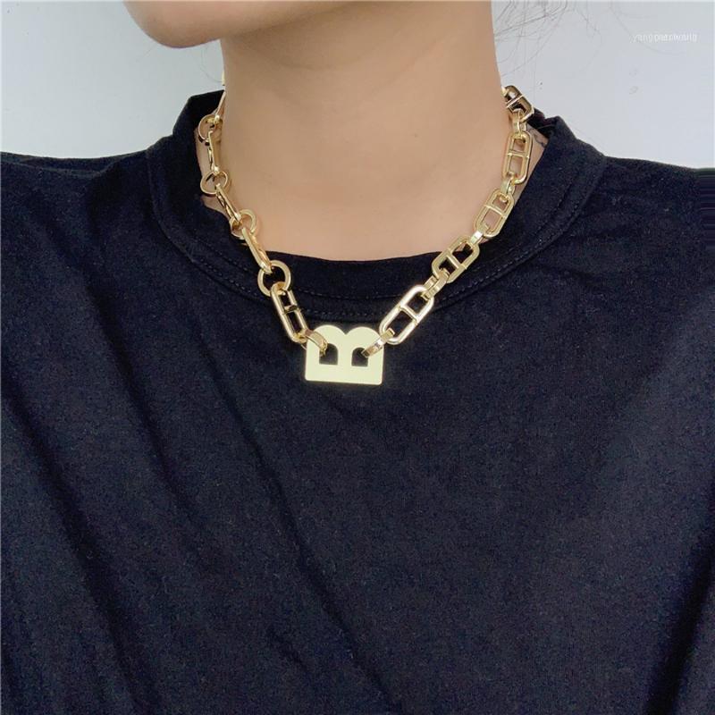 

Genenic Big B Letter Thick Chain Statement Necklace Personality Hip Hop Wide Designer Choker Collares 2021 Jewelry1