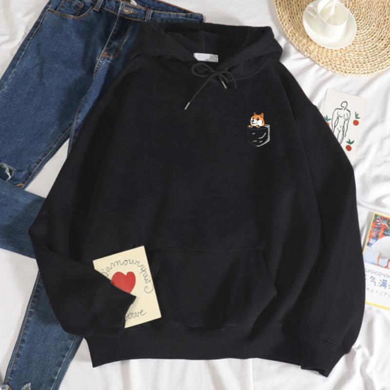

Women' Hoodies & Sweatshirts Pocket Chest Mark Shiba Inu Print Womens Autumn Oversize Hoodie Simple Comfortable Hoody Street Soft Men' Spo, Black