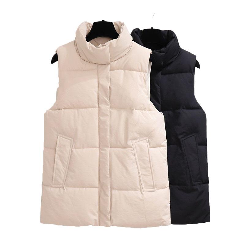 

Women's Vests 2021 Autumn Winter Women Solid Loose Vest Stand Collar Long Jacket Cotton Padded Windproof Warm Waistcoat 5XL, Creamy-white