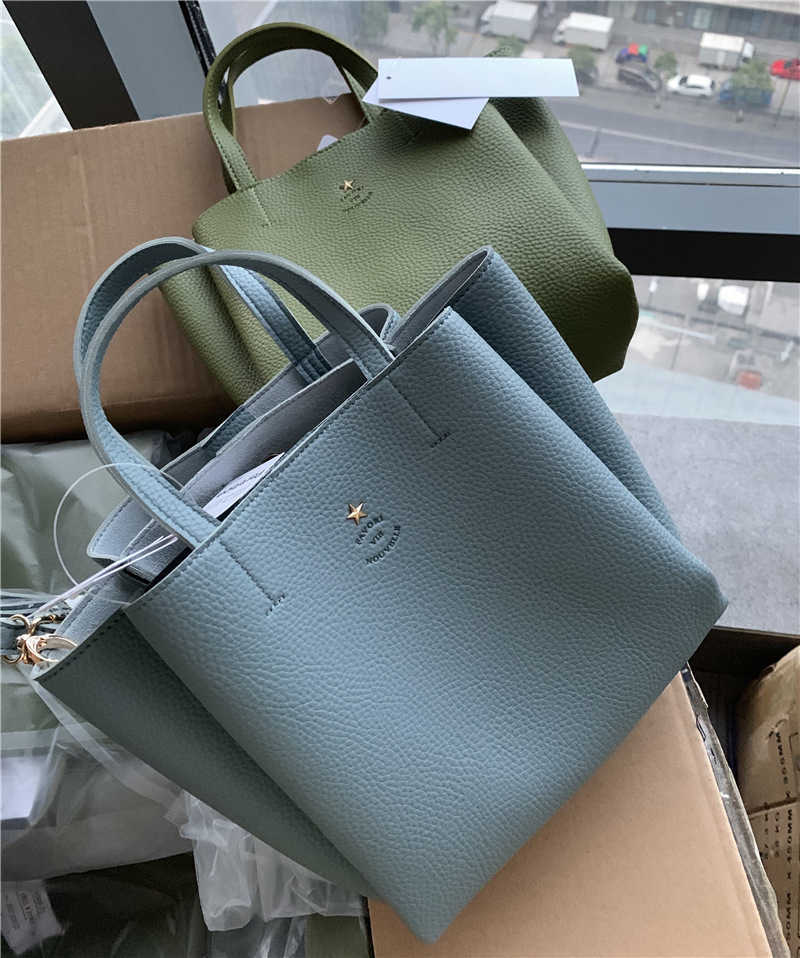 

Japanese 2021 small customers high-end soft leather portable bucket bag women's large capacity Messenger Bag New Style, Aqua blue