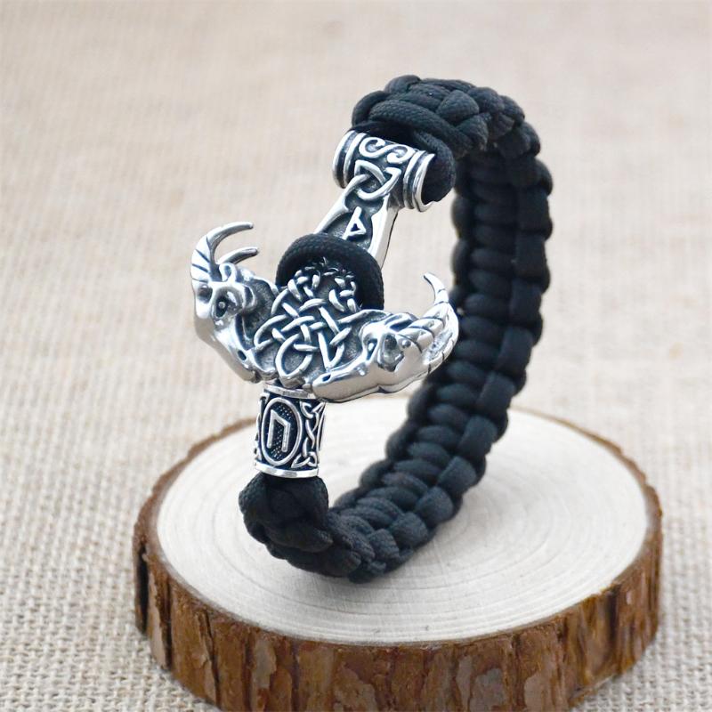 

Bangle Viking Men Bracelet Stainless Steel Goat Head Camouflage Umbrella Cord Braided Scandinavian Runes Nordic Amulet Jewelry