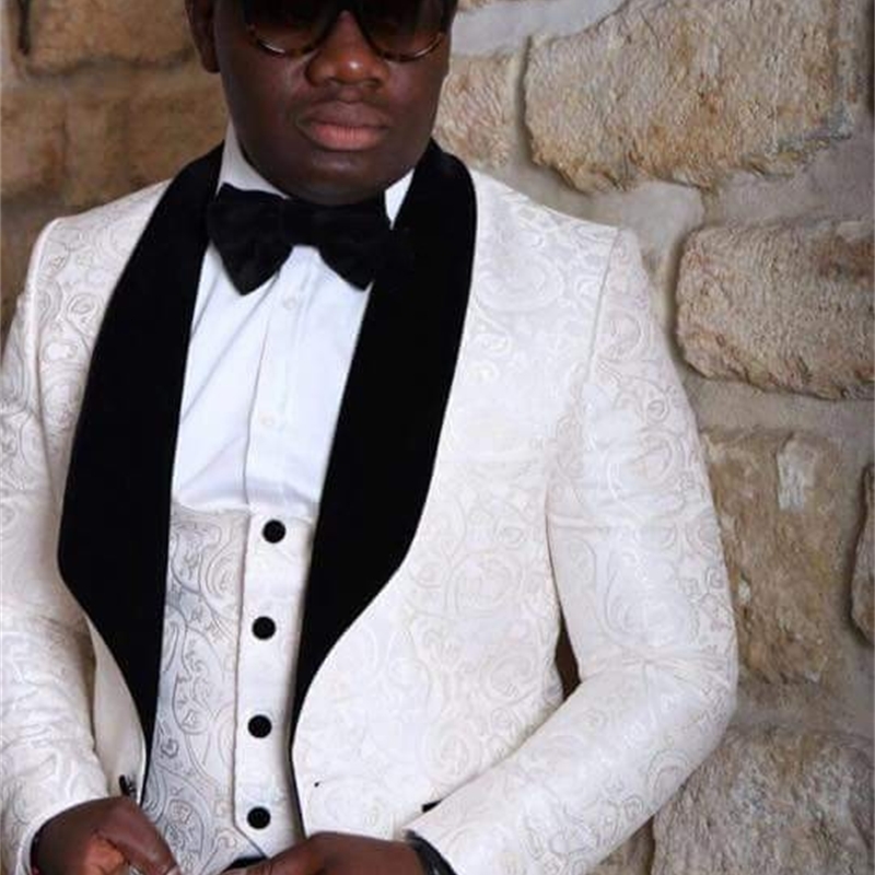

Men's Suits & Blazers Style Groomsmen White Pattern Groom Tuxedos Shawl Veet Lapel Men Side Vent Wedding/Prom Man ( Jacket+Pants+T EP57, Same picture