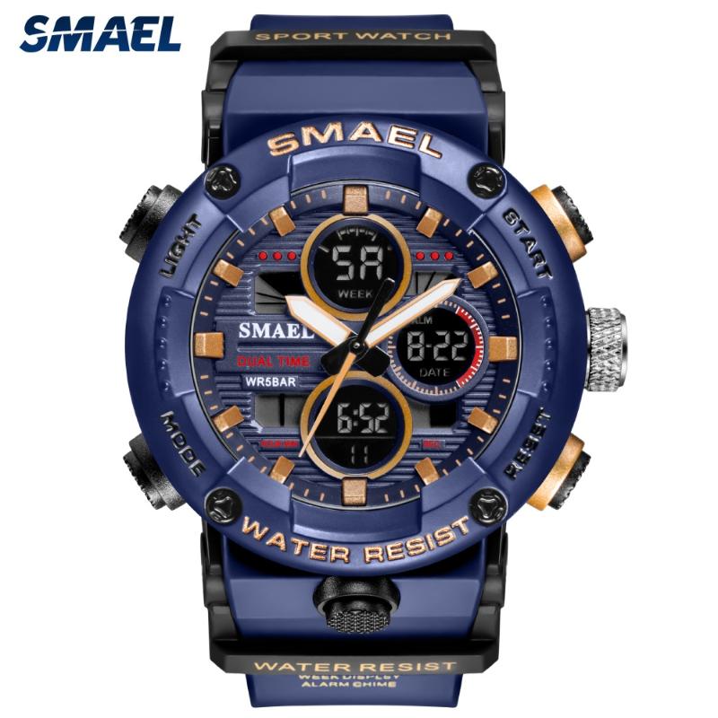 

Wristwatches SMAEL Sport Watch Men Waterproof LED Digital Watches Military Big Dial Clock For Male 8038 Relogio Masculino Quartz, Gold