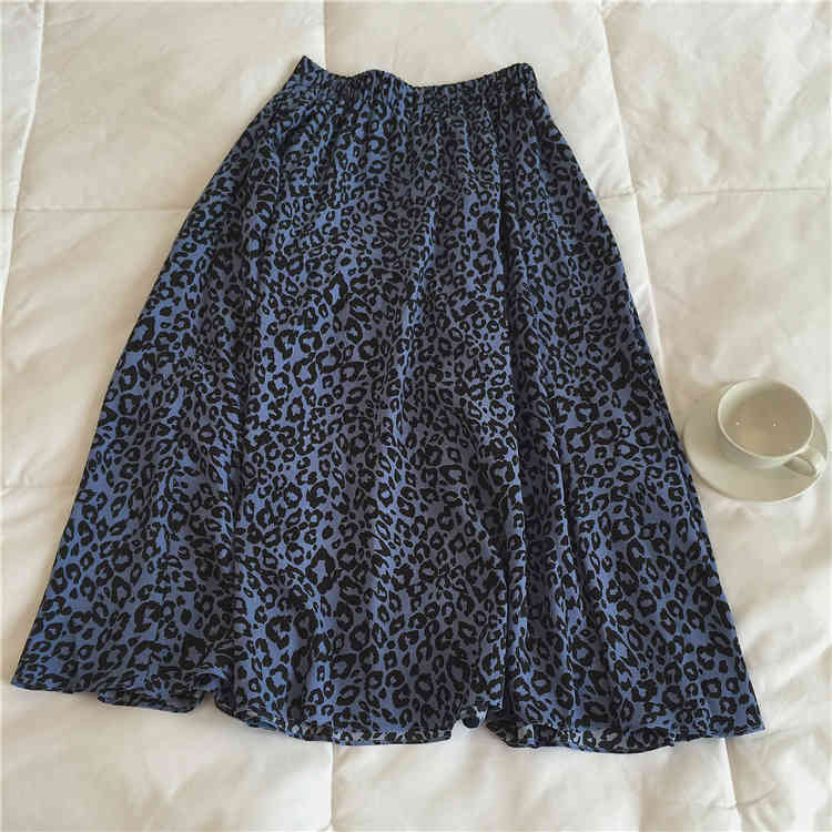 

Skirts Summer Women High Waist A-Line Womens Cool Leopard Print Skirt Casual Vintage Girls Femme Streetwear JDU1, Blue