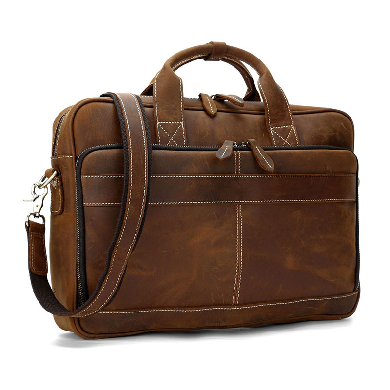 

genuine leather bag business men laptop briefcases Crazy Horse for 14 laptop male briefcases document, Brown