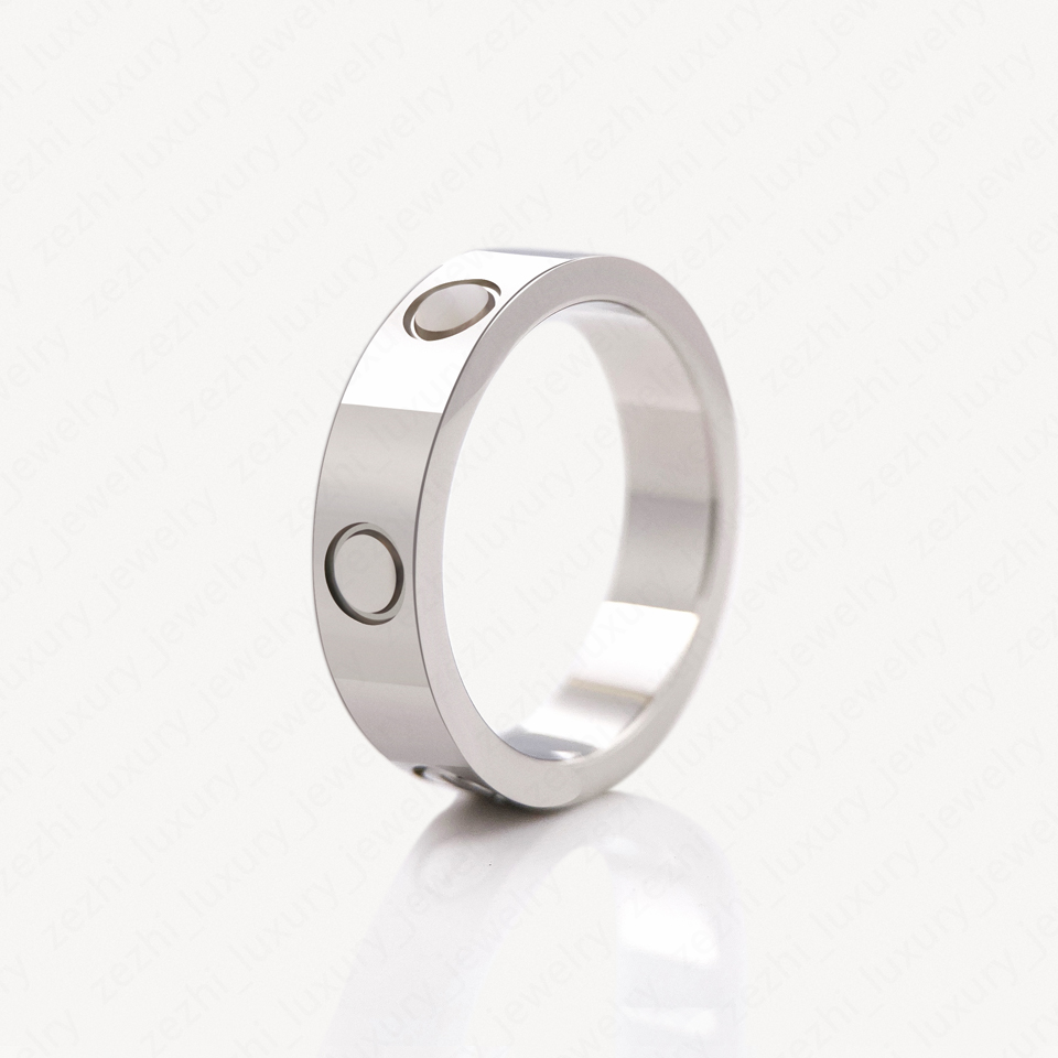 Titanium Steel Love 18k White Gold Plated Wedding Band Rings For Women Eternal Promise Engagement Ring Men Wholesales Accessories With Jewelry Pouch