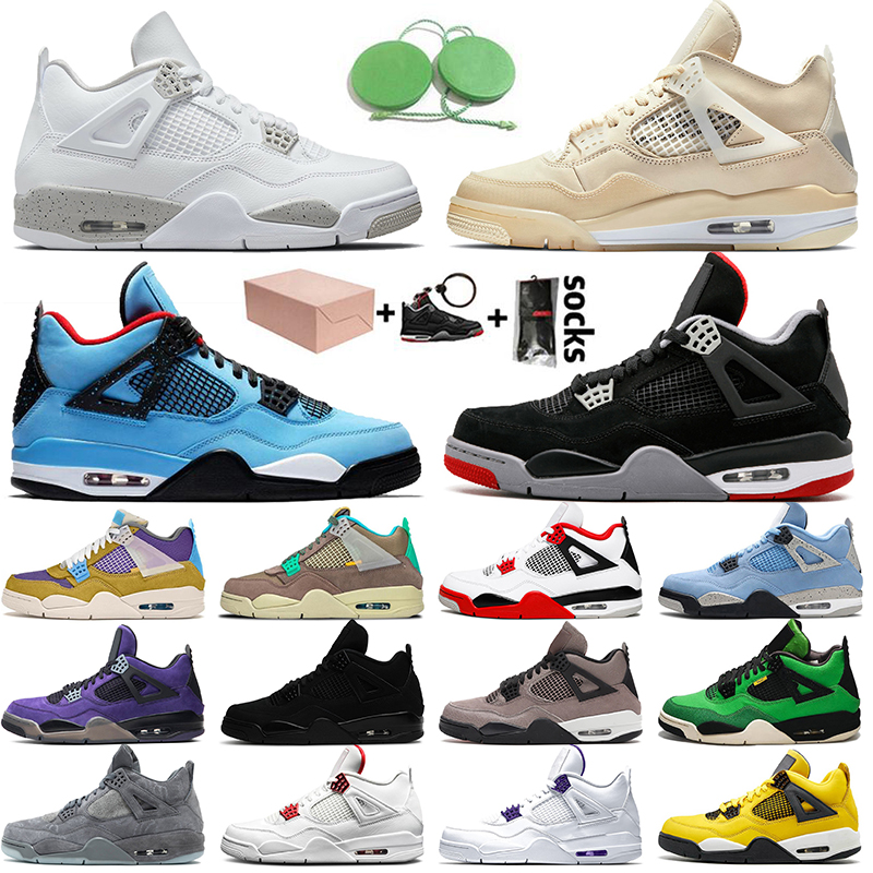 

With Box Jumpman 4 Mens Basketball Shoes Women White Oreo Sail Fire Red 4s Travis Bred University Blue Black Cat PSGs Trainers Sports Sneake, #27 white cement 36-47