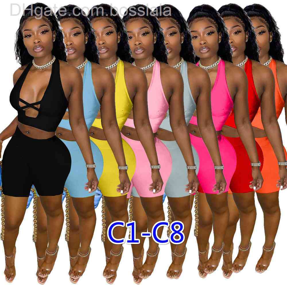 

Top Selling Summer Women Tracksuits Solid Color Two Pieces Shorts Set Outfits Sexy Cross Cut Tops Short Pants Jogger Suits Ladies Casual Clothing, A1-a7