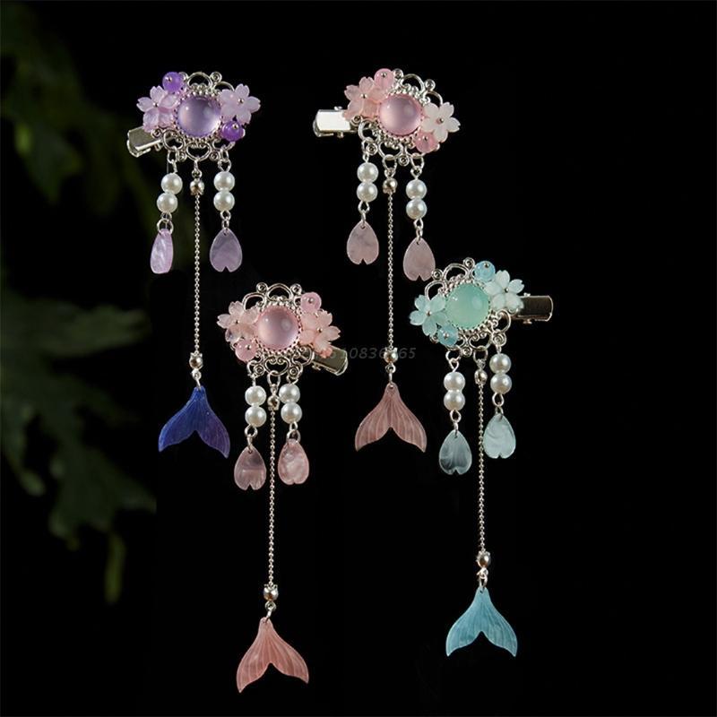 

Hair Accessories Girls Clips Lovely Barrettes Ancient Style Stereo Metal Hairpin With Tassel Traditional Design Hanfu Hairpins, Pink