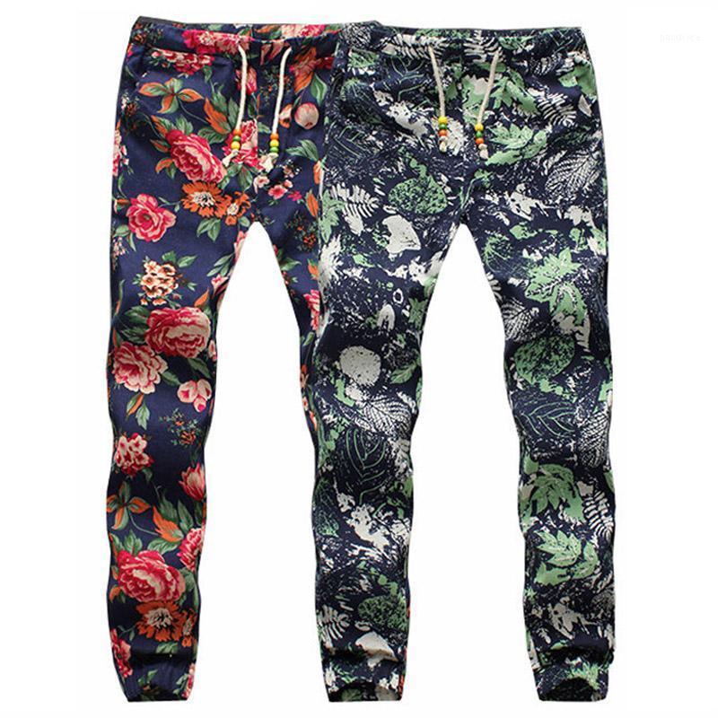 

Men's Pants Fashion Floral Casual Men Thin Skinny Linen Long Trousers Sarouel Bandana Hip Hop Harem Jogger, Black