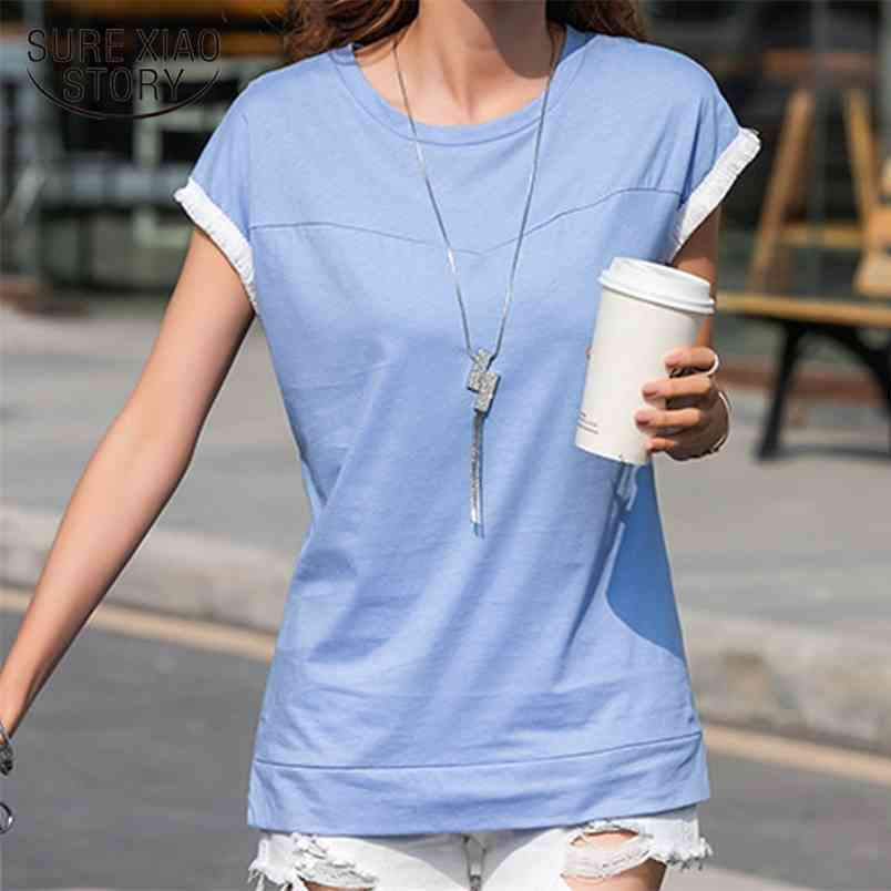 

Plus Size Shirt Women Summer Fashion Casual O-neck Tshirt Loose Cotton Short Sleeve Tops Ladies Korean 9549 210421, White
