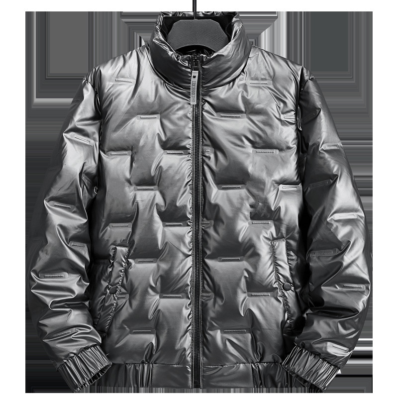 

Solid Shiny Winter Jacket Men Autumn Down Thick Jackets Parka Geometry Mens Clothing Oversized Warm Coats Clothes 210524, Silver