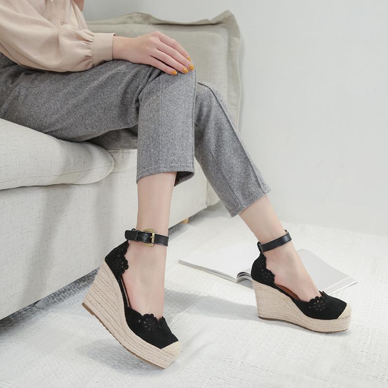 

Sandals Women's Espadrilles Wedge 2021 Skirt Hollow Shoes Fashion Pointed High Heels Thick Bottom Straw, Beige 12cm