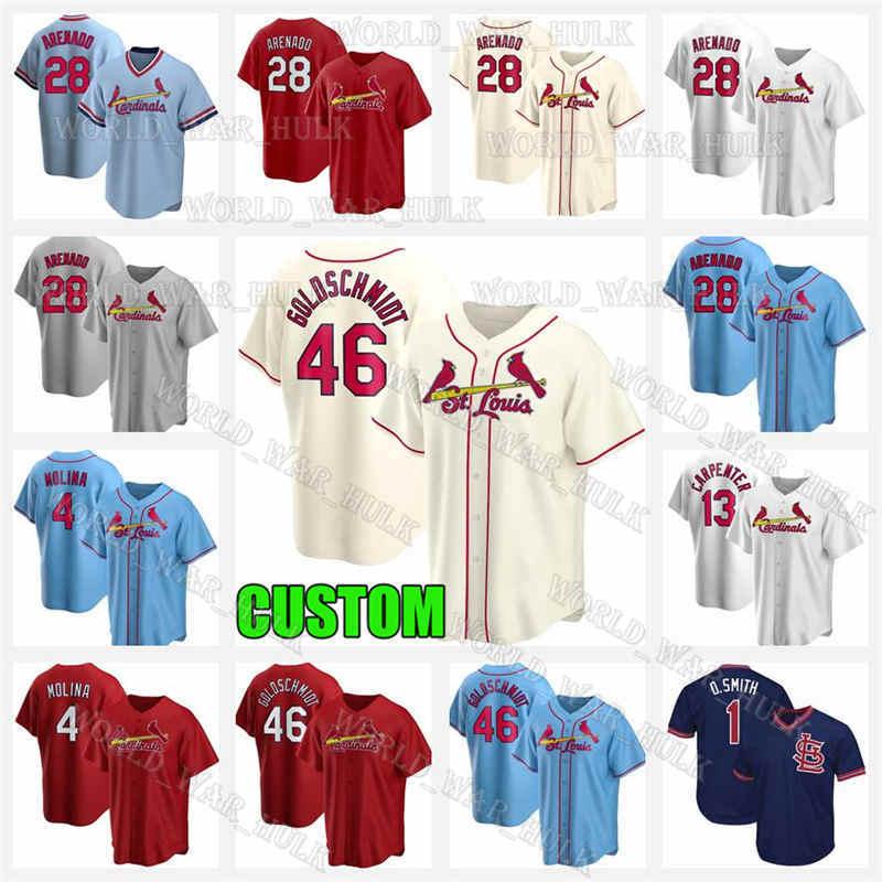 

46 Paul Goldschmidt St. Louis Baseball Jerseys 28 Nolan Arenado 13 Matt Carpenter 1 Ozzie Smith Custom 4 Yadier Molina 12 DeJong Jersey, Blue;black