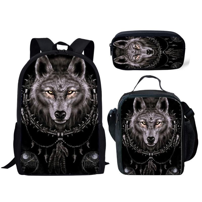 

Animal Wolf Printing School Bags Kids 3pcs/set Schoolbag Backpack Student Primary Book Boys Cool Satchel