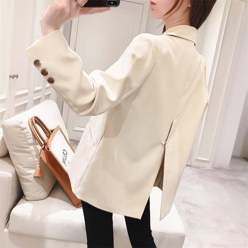 

Autumn Women Fashion Single Breasted Blazer Coats Ladies Casual Office Lady Wear Long Sleeve Notched Collar Jackets Outwears 210517, Creamy-white