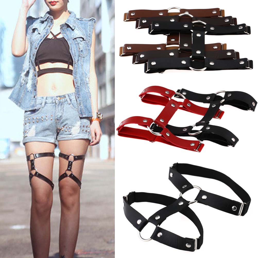 

Harajuku Goth Punk Street Nightclub Sexy Hard Girl Loves Leather Round Thigh Ring Foot Ring Double Row Garter Belt