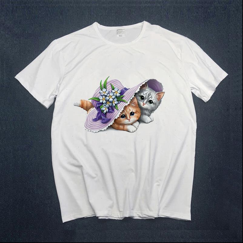

short sleeve 3d cat girls womens harajuku plus size 3xl lovely, White