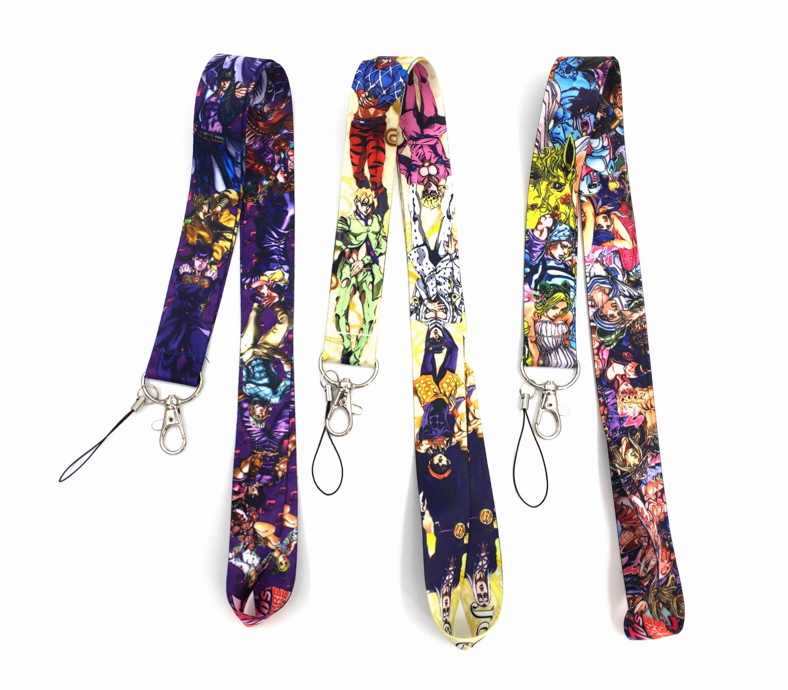 

Small Wholesale 10PCS cartoon Anime JOJO Keychains boy girl love Lanyard Neck Key Strap for Phone Keys ID Card Badge Mobile Lanyards