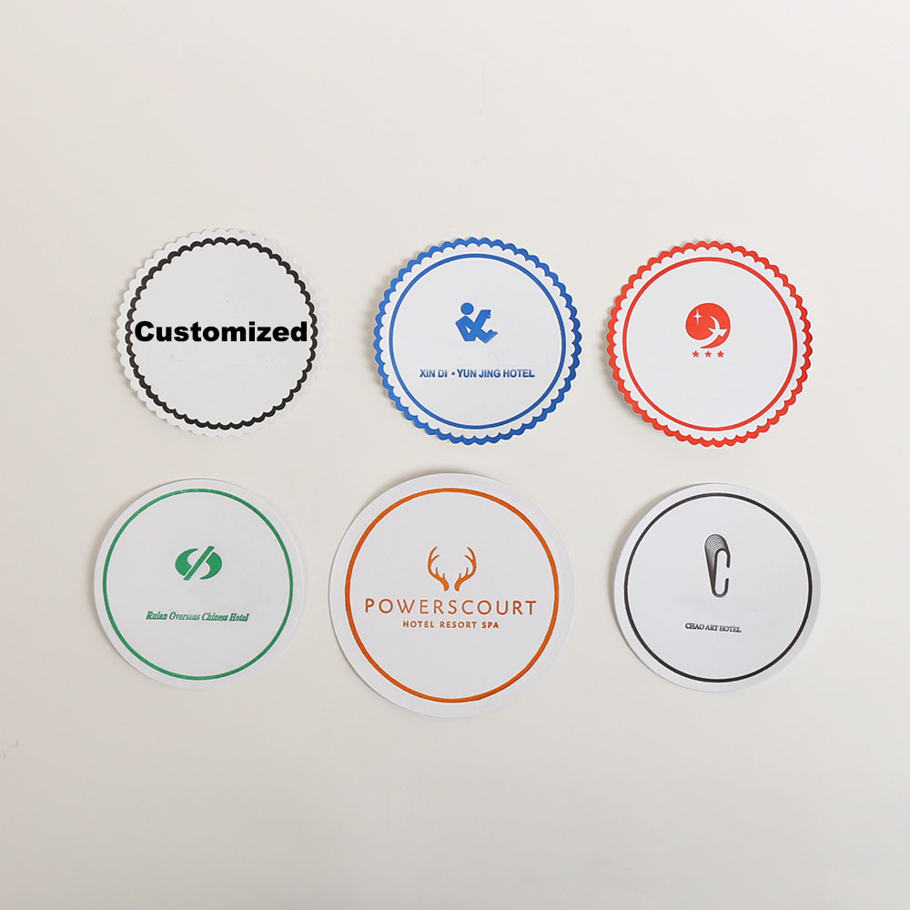 

Disposable Paper Absorbent Coaster Hotel Guest Room Tea Round Mug Mats Customized