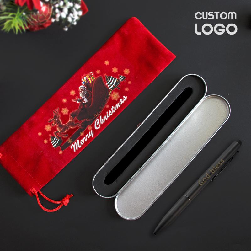 

3pcs Custom LOGO Touch Screen Ballpoint Pen Engraved Signature Pens Case Christmas Bag Year Gifts Office Stationery, Blue;orange
