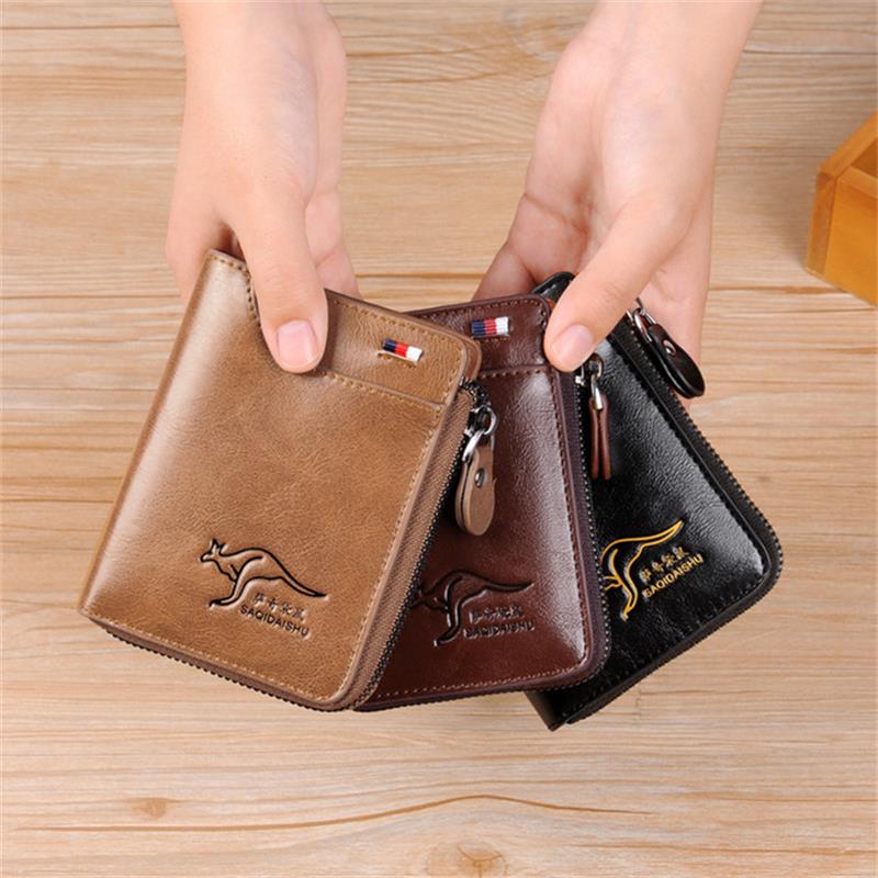 

Men's Short Wallet PU Leather Purse Retro Multi Card Pocket Moneybag Billfold Anti Card Swiping Drop Shipping, Brown